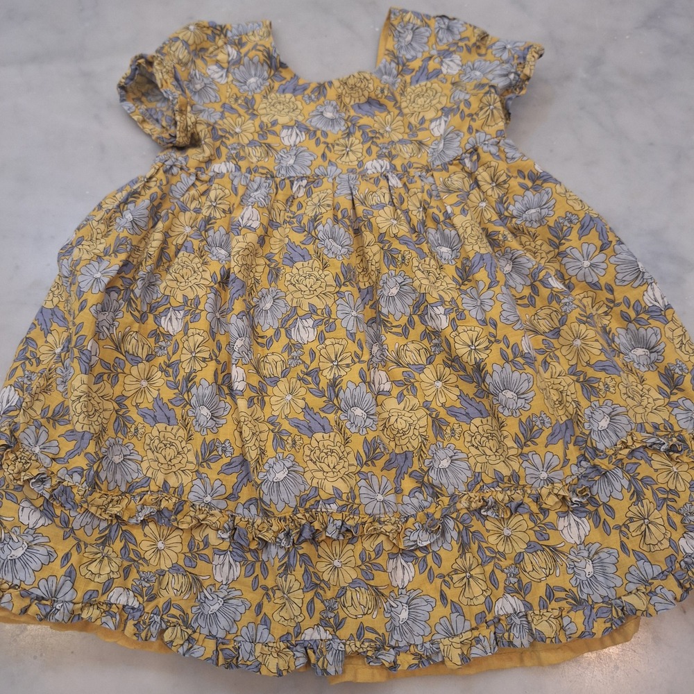 Joie Floral Dress Kids 3T Yellow Blue Ruffle Tiered Shortsleeve Boho Peasant‎